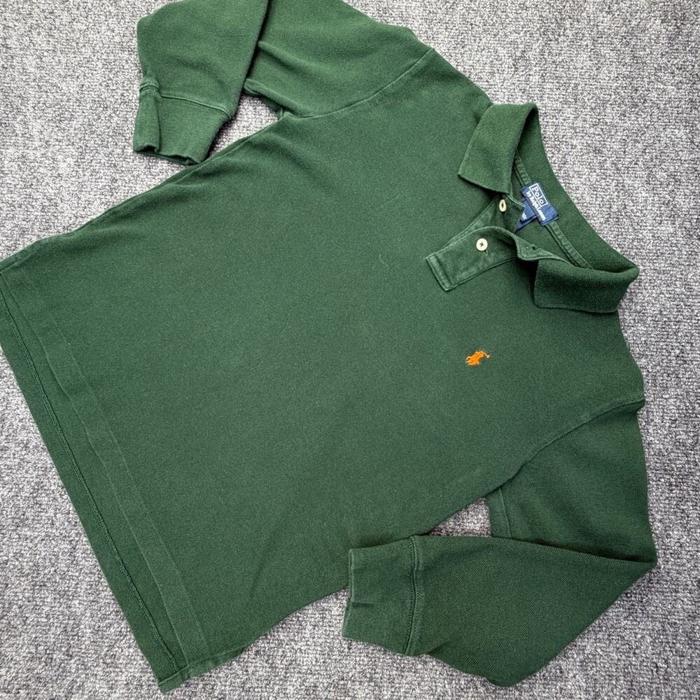 Vintage Polo Ralph Lauren Long Sleeve Polo Shirt Green Kids 8 10